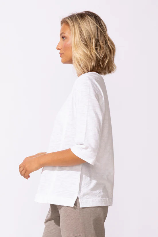 Escape Cotton Slub Elbow Tee White