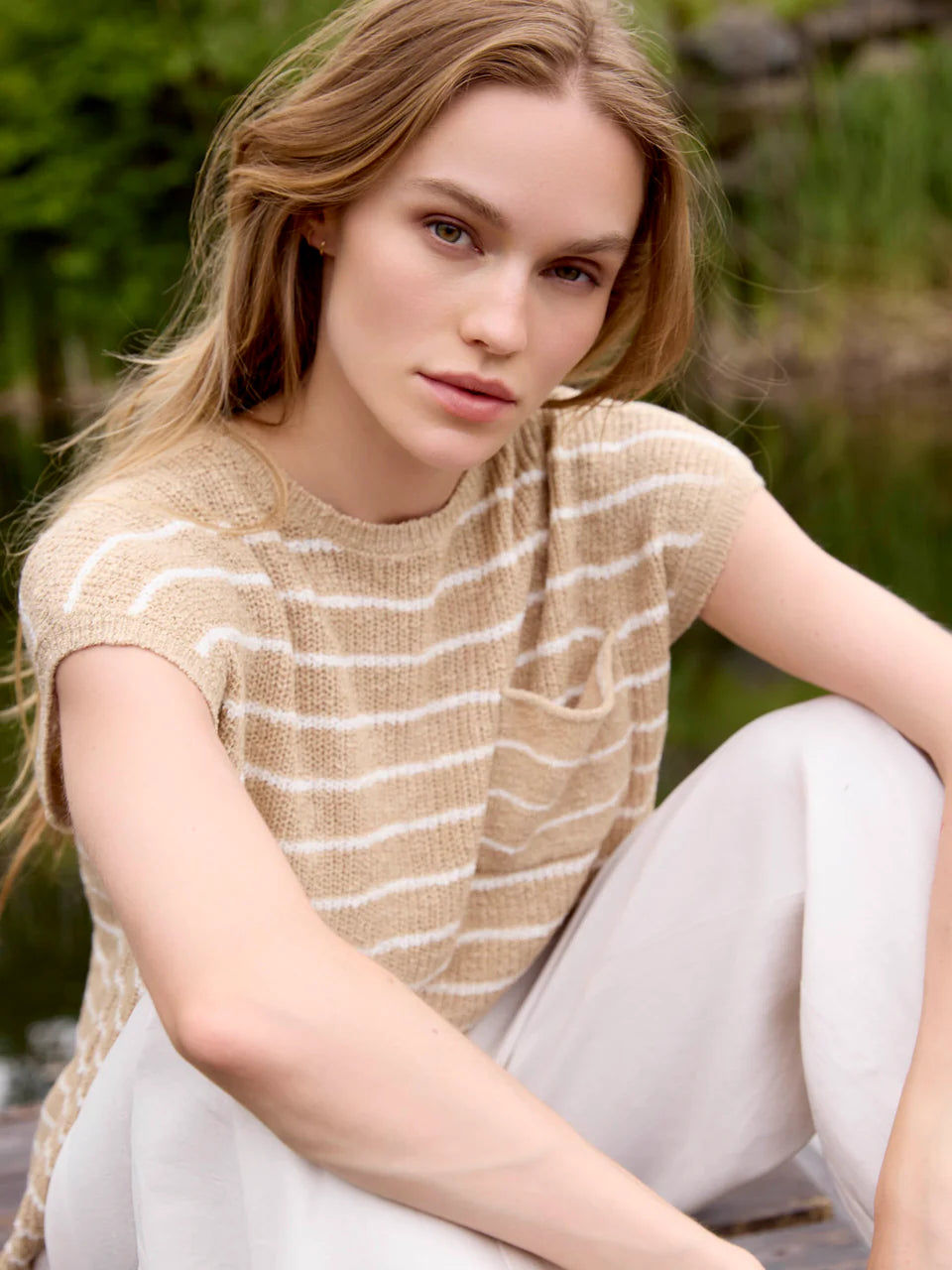 Charlie B Striped Drop Sleeve Sweater