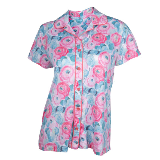 Amanda Blue Pajama Top Rose Garden