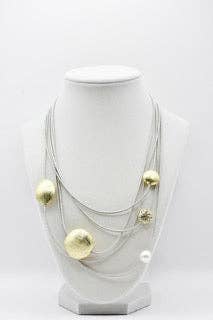 SH66-S 5 Strand Silver Wire Necklace With Pearls An Necklace