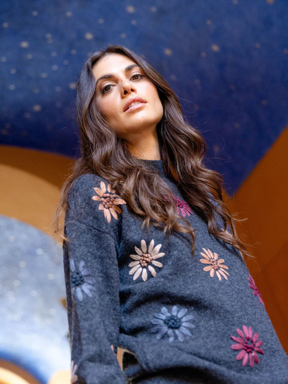 Charlie B Embroidered Flower Power Sweater