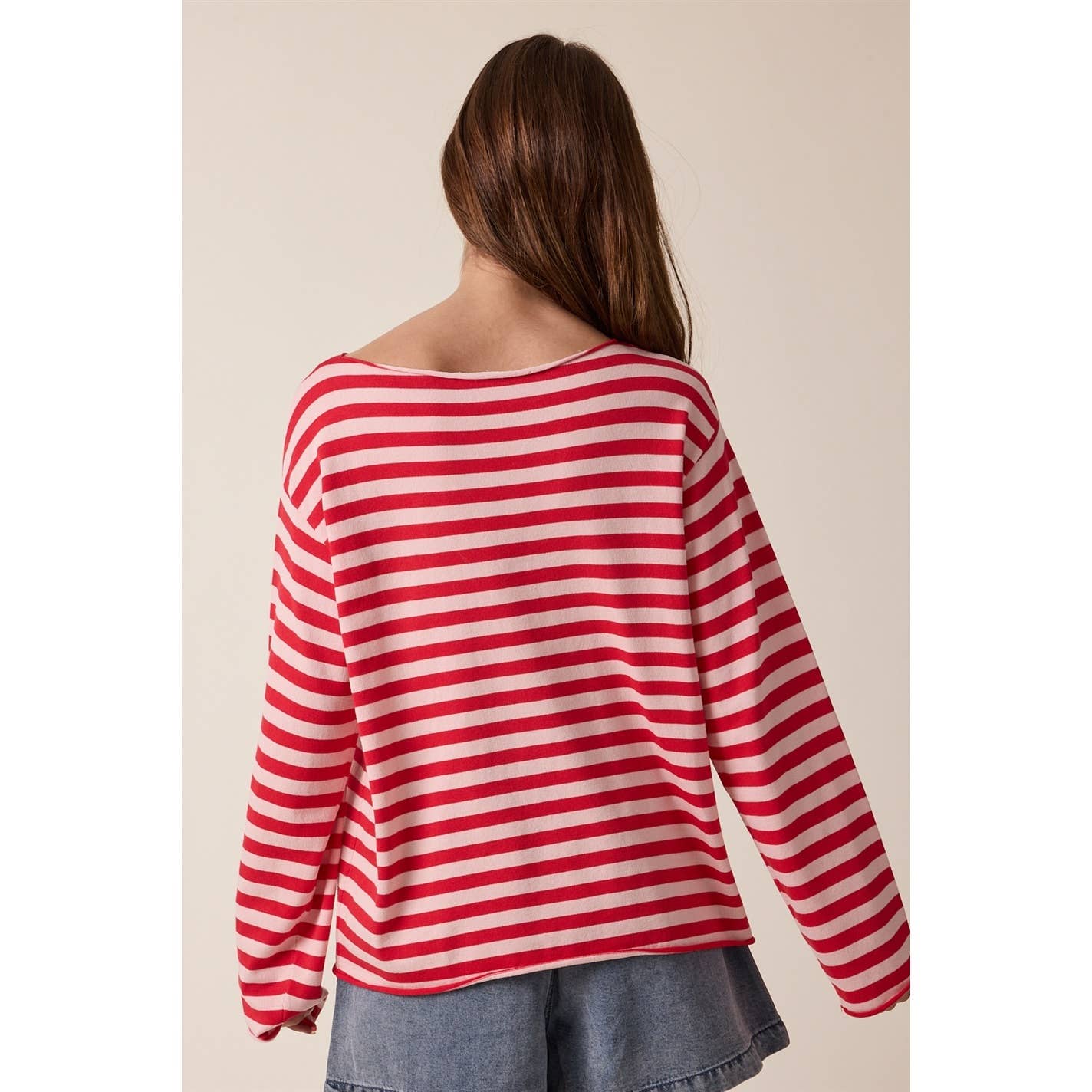 STRIPED BOAT NECK SWEATER / WL25-12375