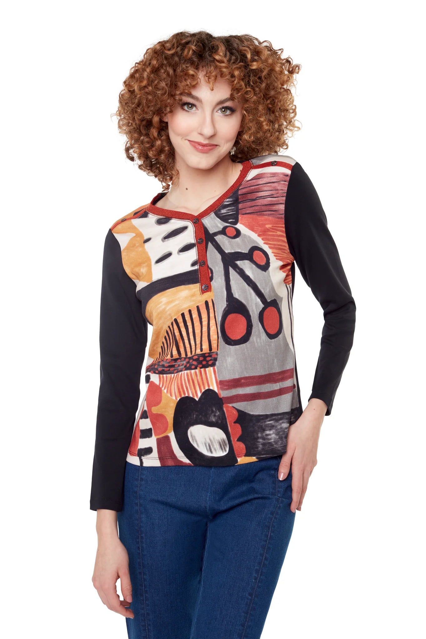 Carre Noir Abstract Orange & Gold Top