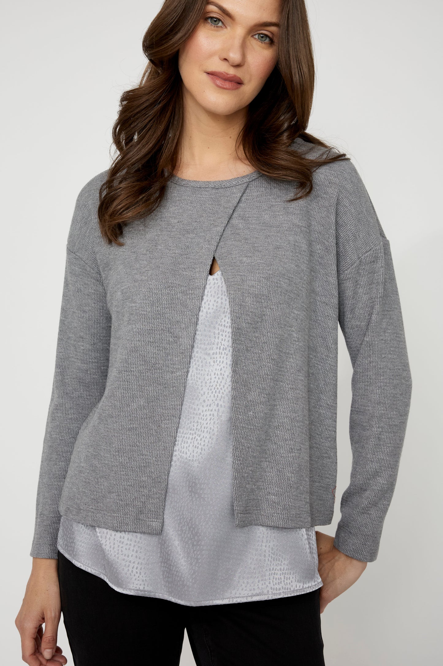 Compli K 2 Piece Cross Over Knit Top Grey