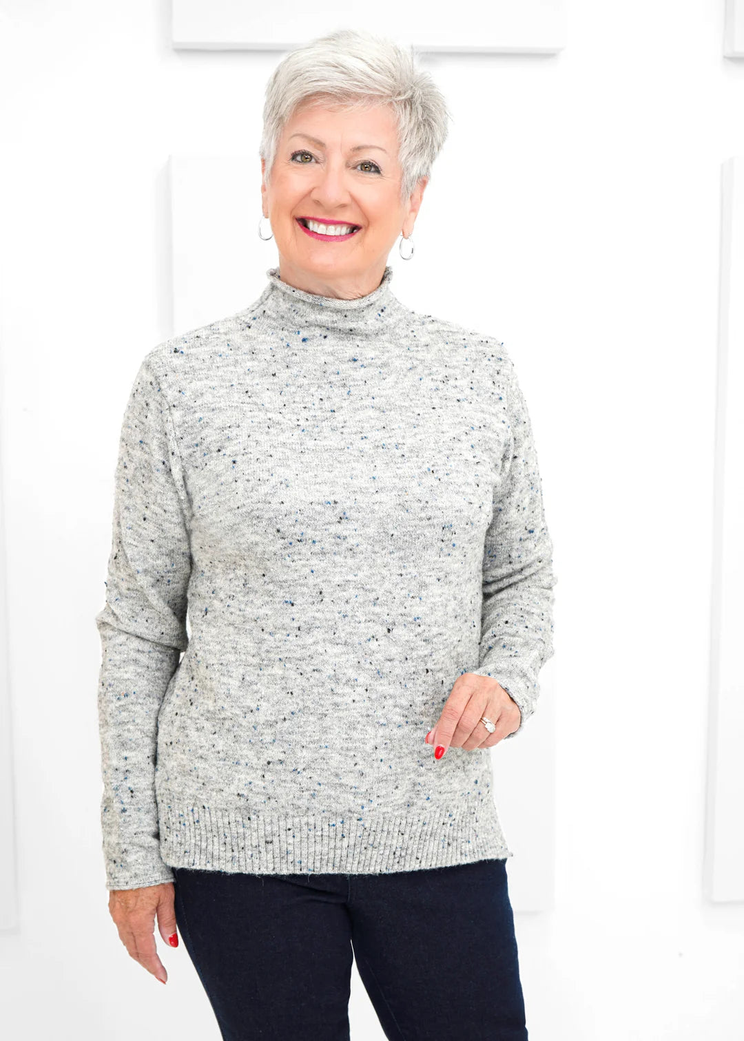 Carre Noir Gray & Blue Funnel Neck Sweater