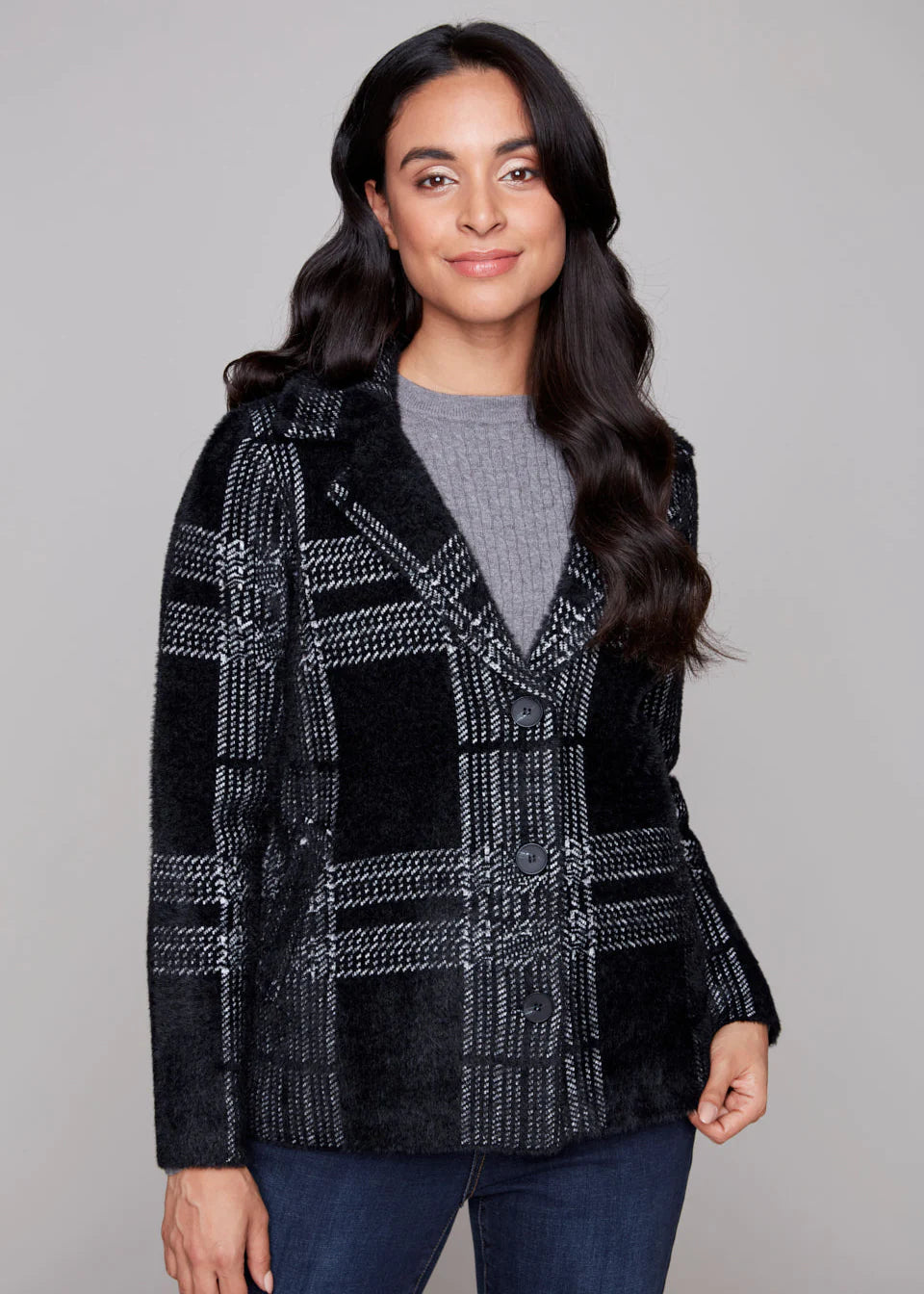 Carre Noir Plaid Blazer Cardigan