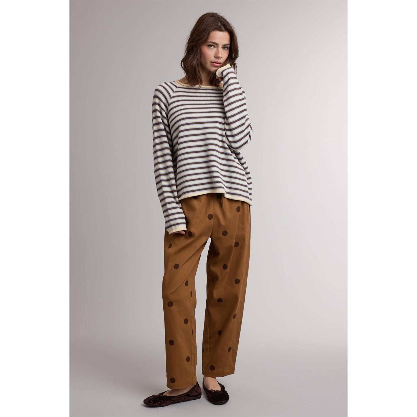STRIPE CREW NECK KNIT SWEATER / WL26-13173