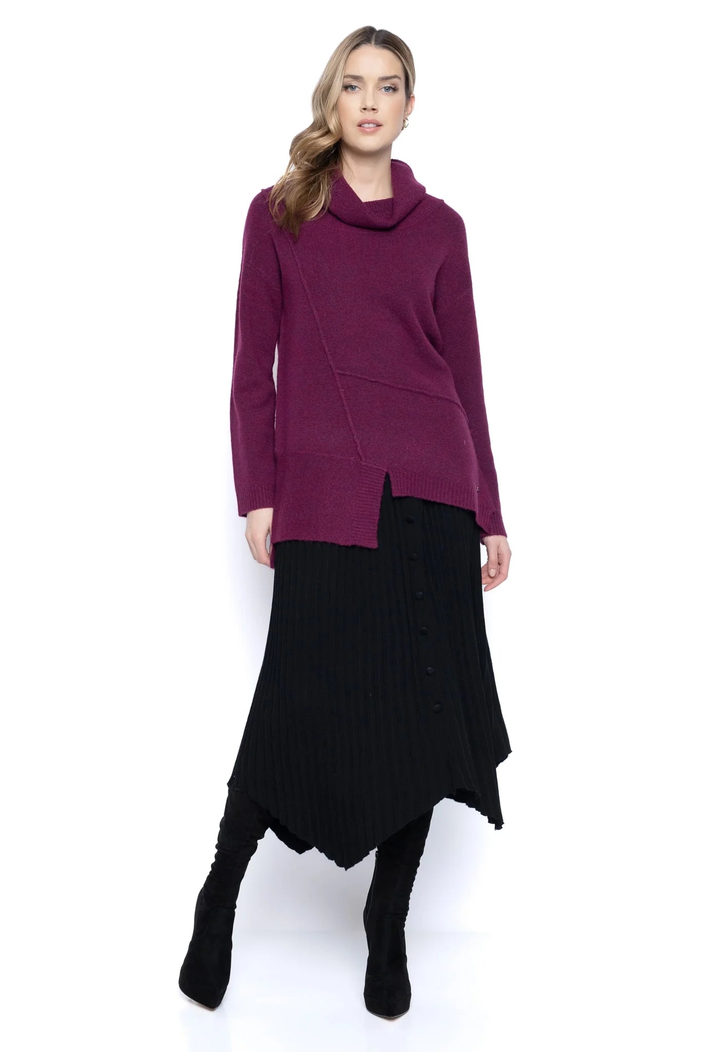 Picadilly Cowl Neck Asymm Hem