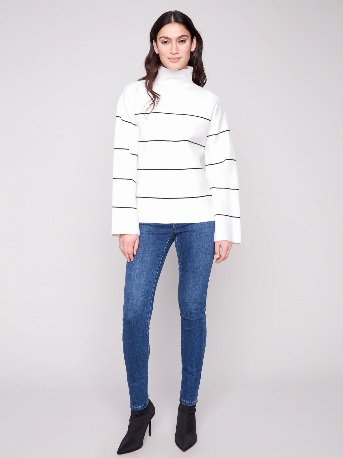 Charlie B Yarn Dye Mock Turtle Neck B/W