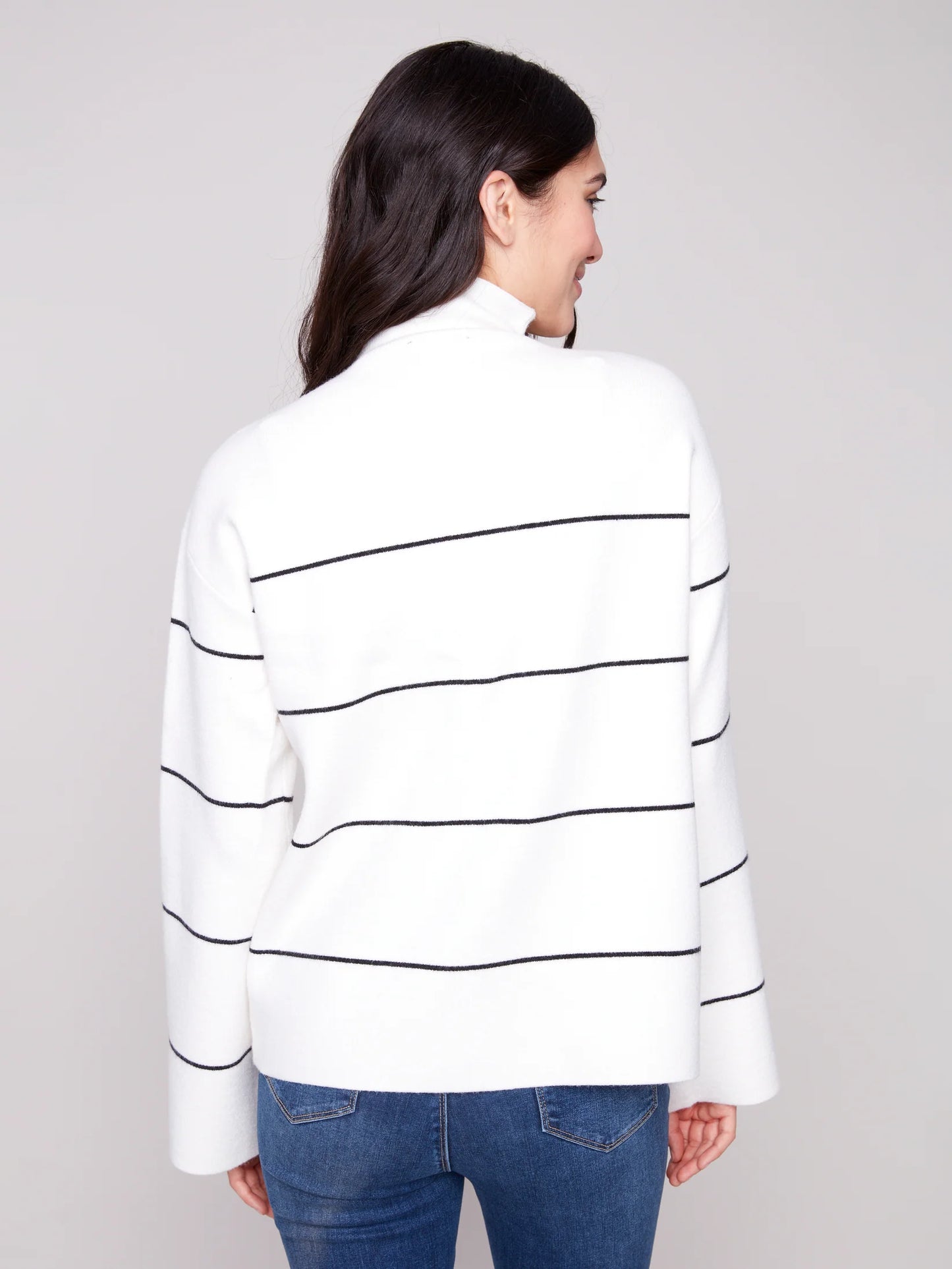 Charlie B Yarn Dye Mock Turtle Neck B/W
