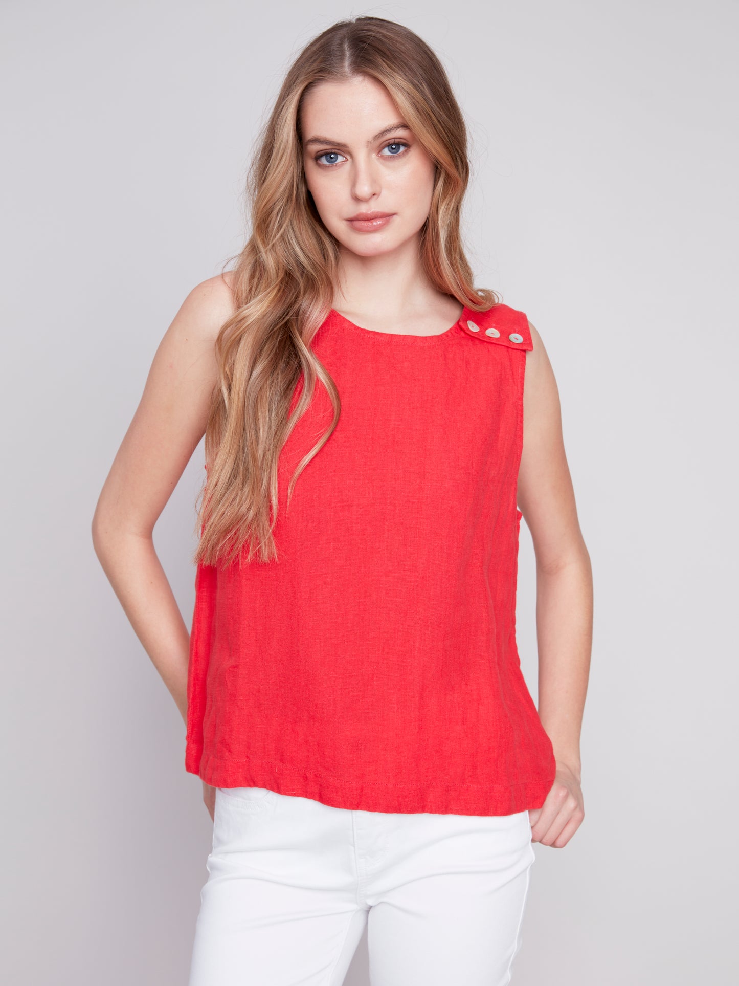 Charlie B Linen Blouse in Cherry