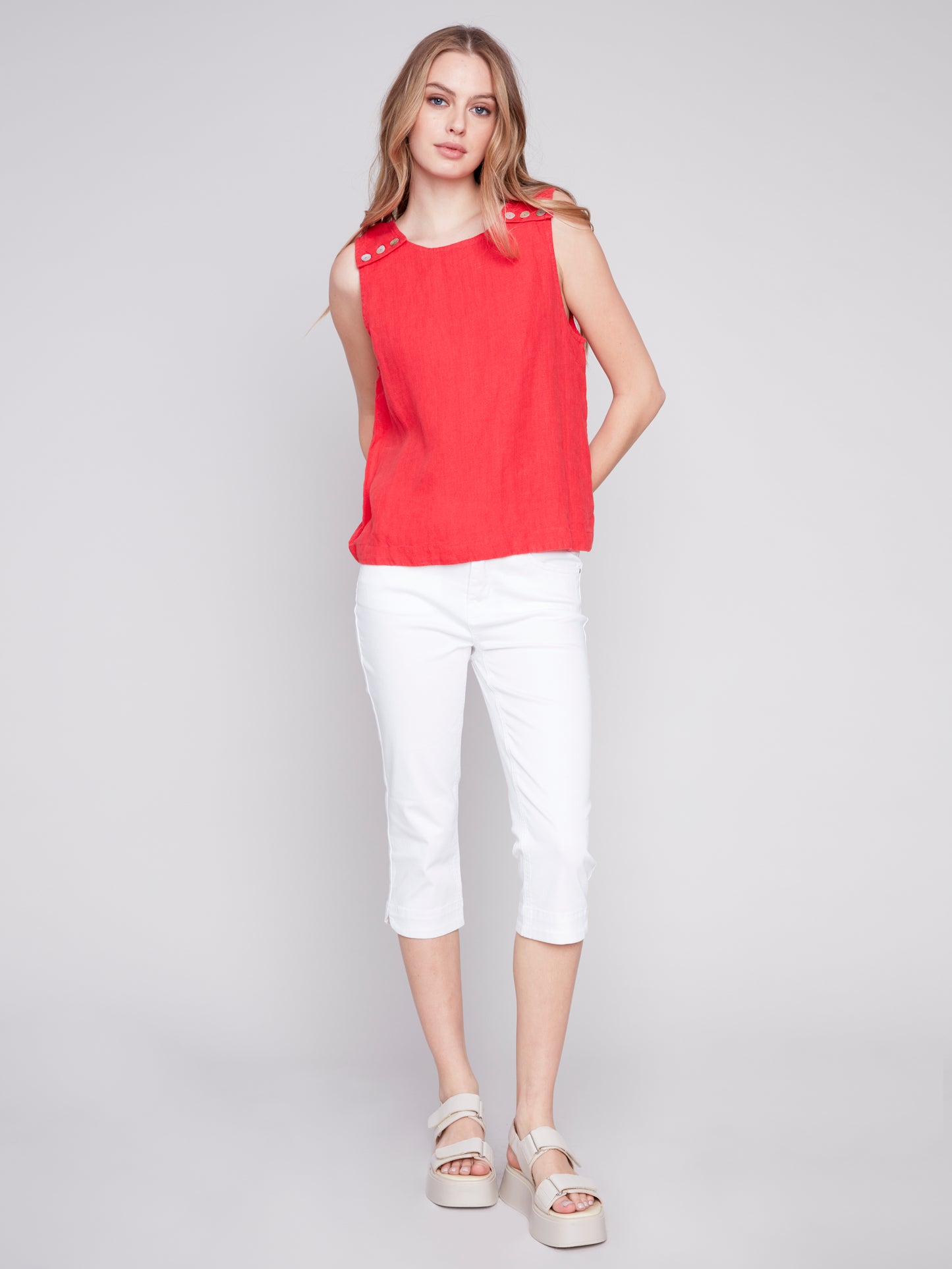 Charlie B Linen Blouse in Cherry