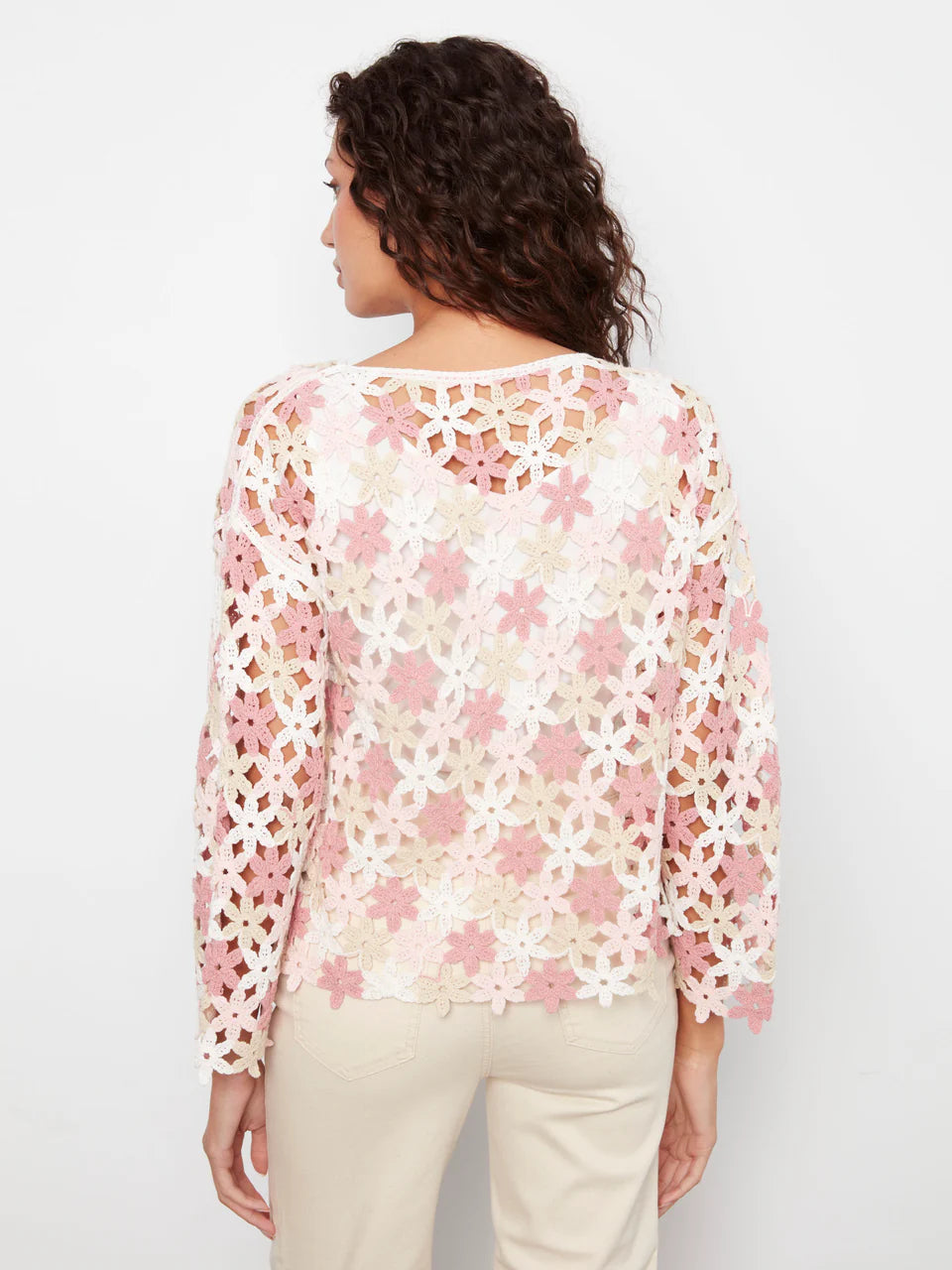 Charlie B Crocheted Flower Top in Carnation