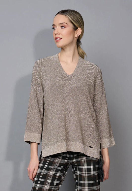Picadilly V Neck Metallic Top Praline