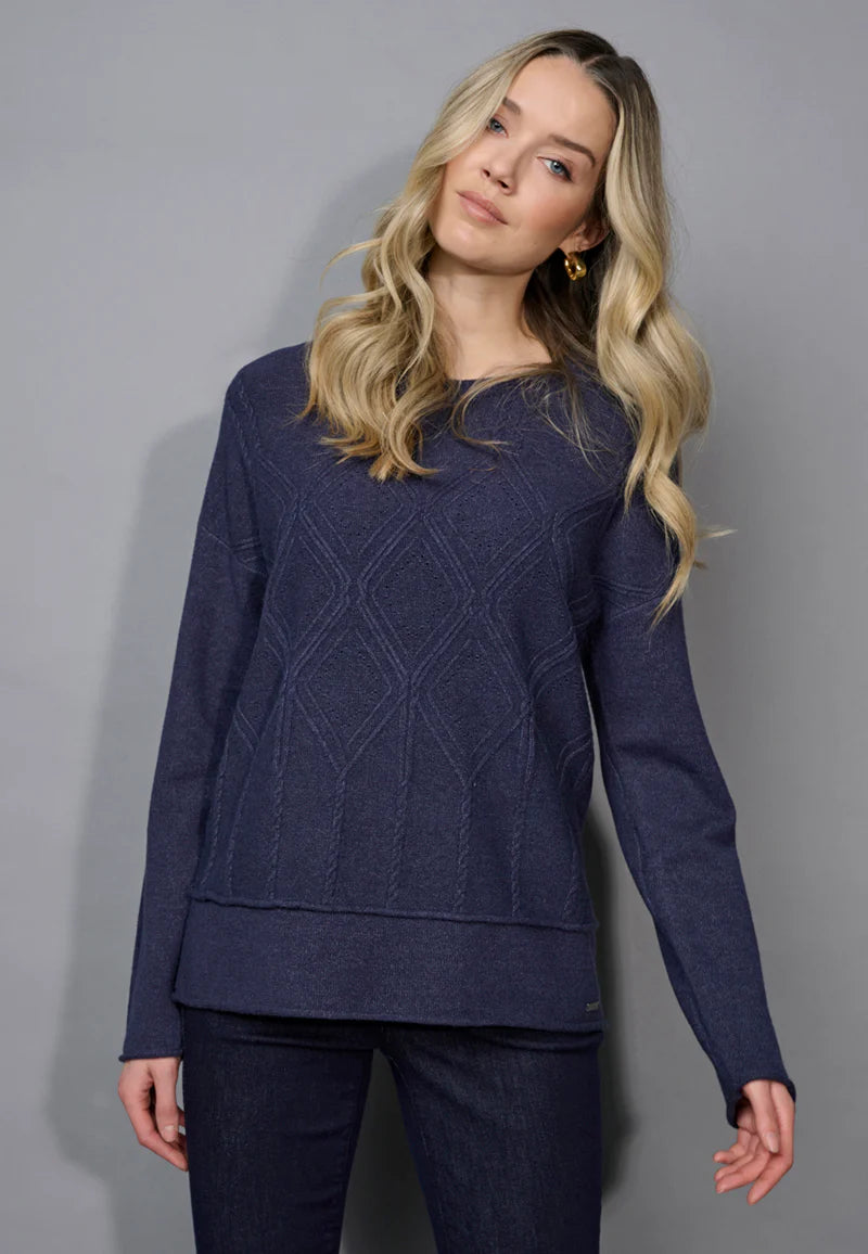 Picadilly Diamond Cable Knit in Heather Denim