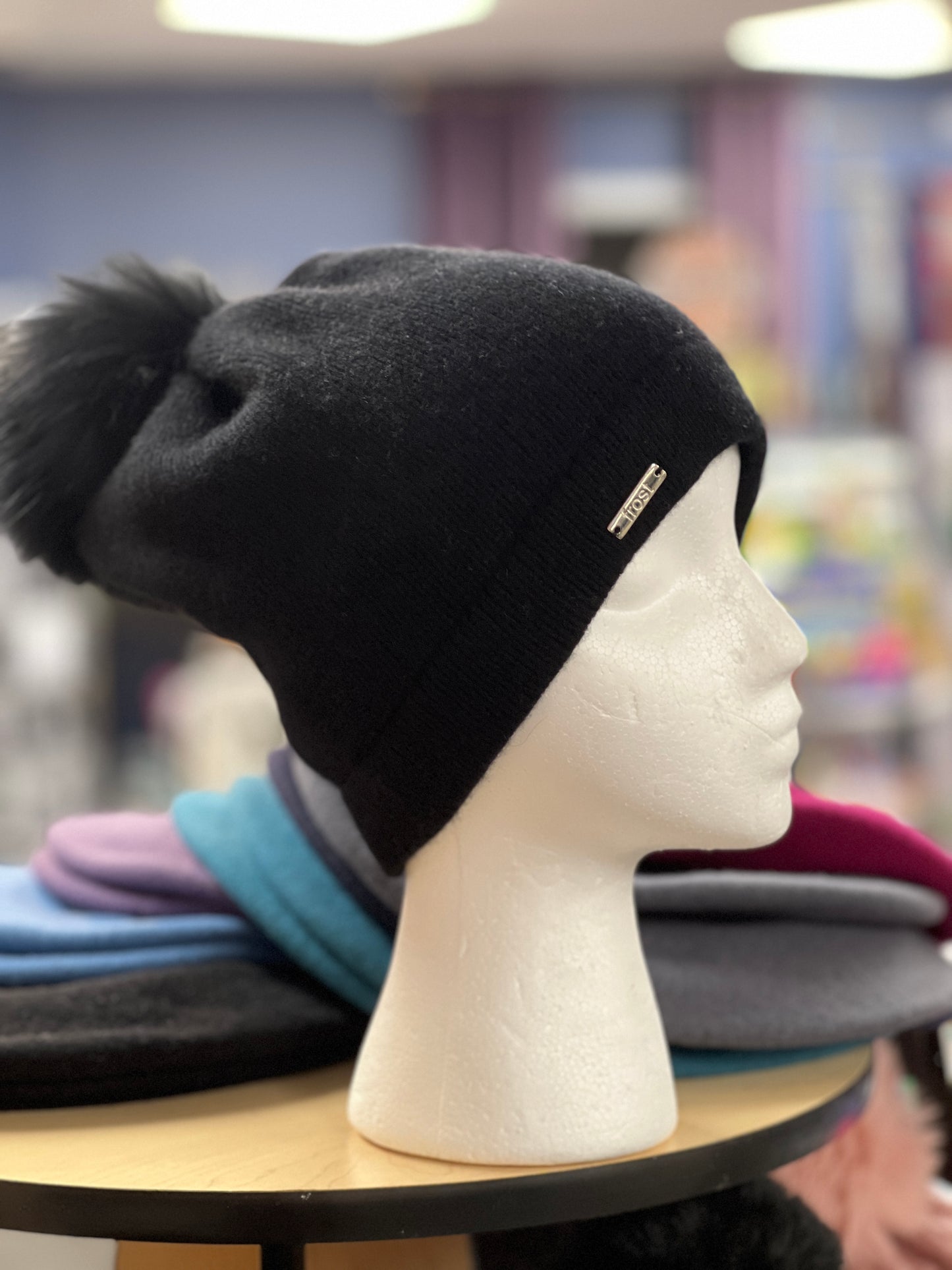 Frost Raccoon Cashmere Pom Pom Hat