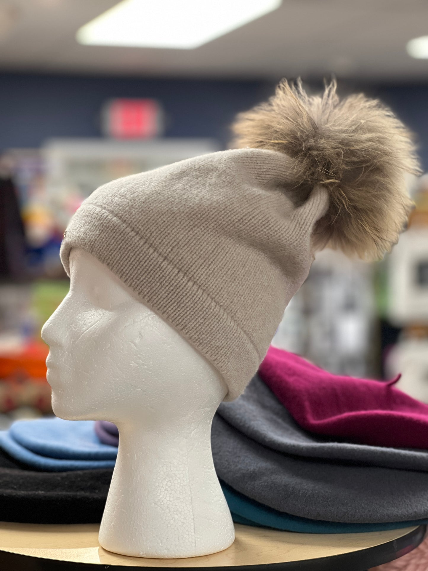 Frost Raccoon Cashmere Pom Pom Hat