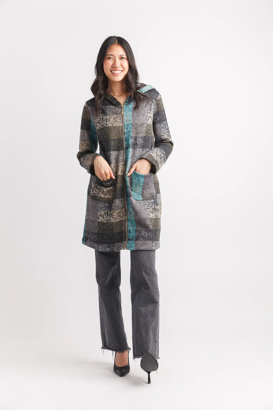 Papillon Gray Plaid  Zip Jacket
