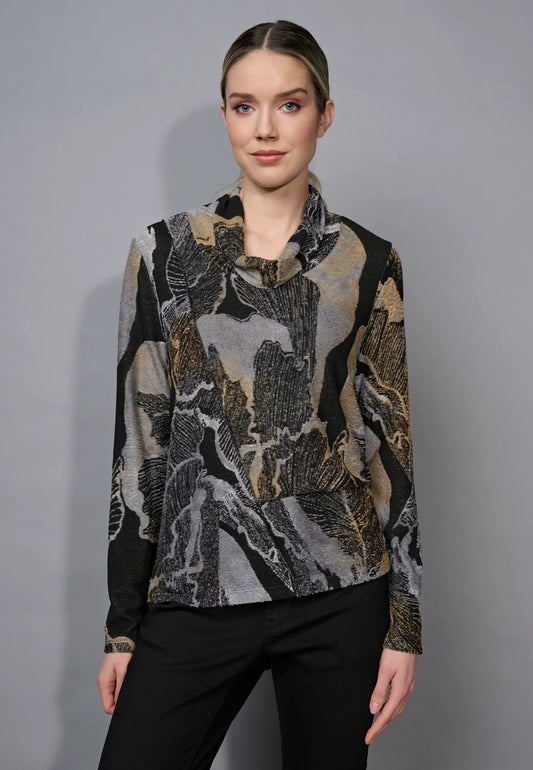Picadilly Draped Neck Top Dijon Multi