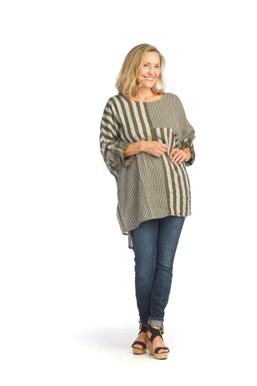 Papillon Striped Oversize Khaki/Green Top