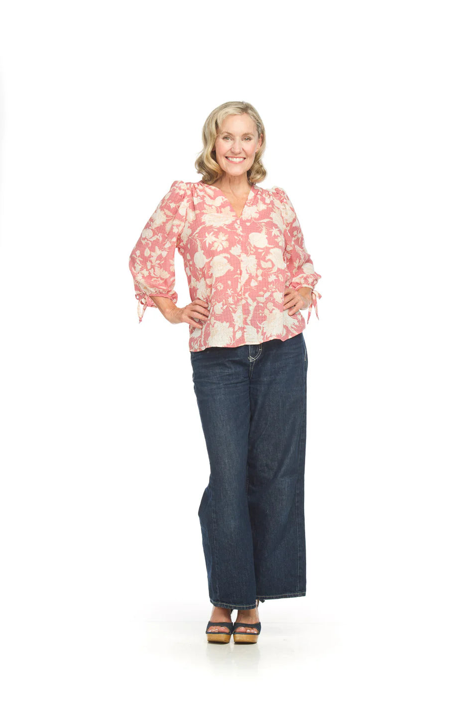 Papillon Textured V Neck Blouse