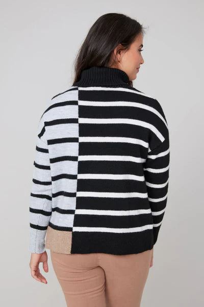 Renuar Color Block Striped Turtle Neck