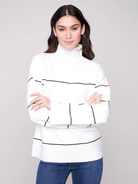 Charlie B Yarn Dye Mock Turtle Neck B/W