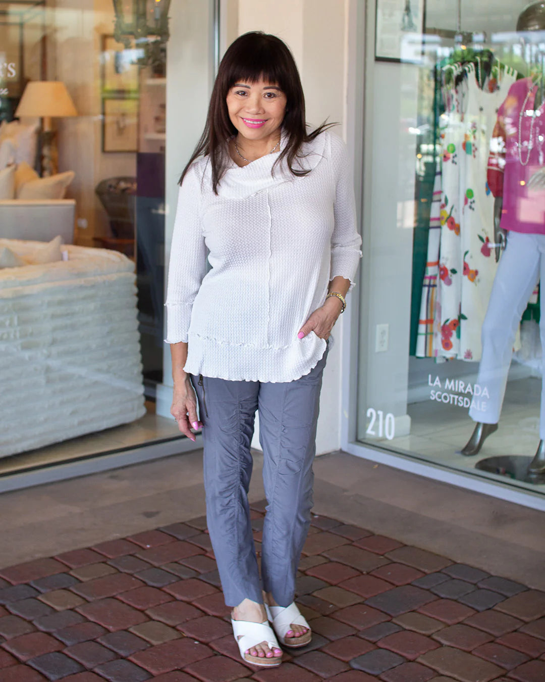 Carine Waffle Knit Cowl Neck