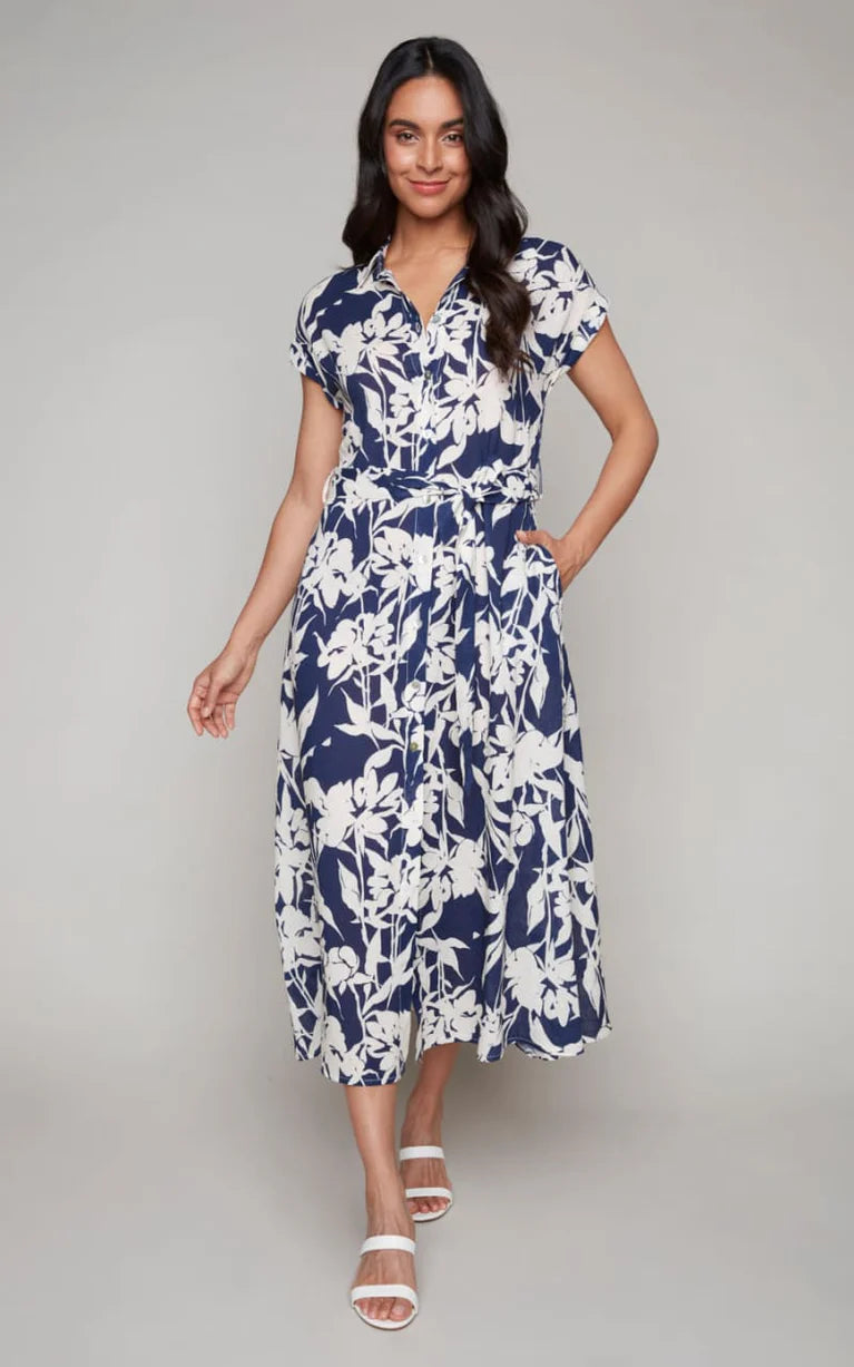 Carre Noir Floral Shirt Dress Navy/Cream