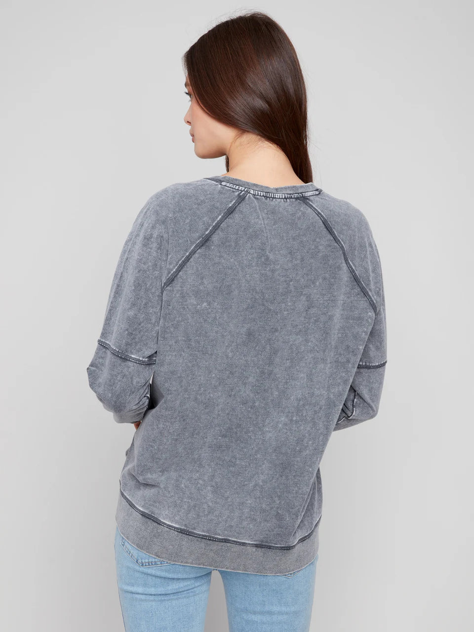 Charlie B Charcoal V Neck French Terry Top