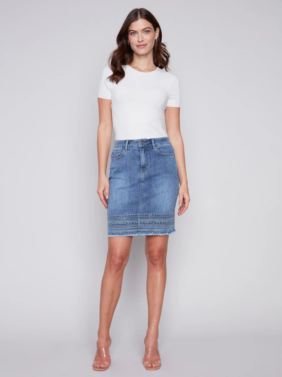 Charlie B Embroidered Denim Skirt