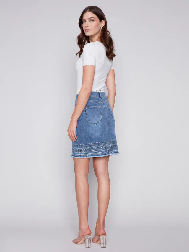 Charlie B Embroidered Denim Skirt