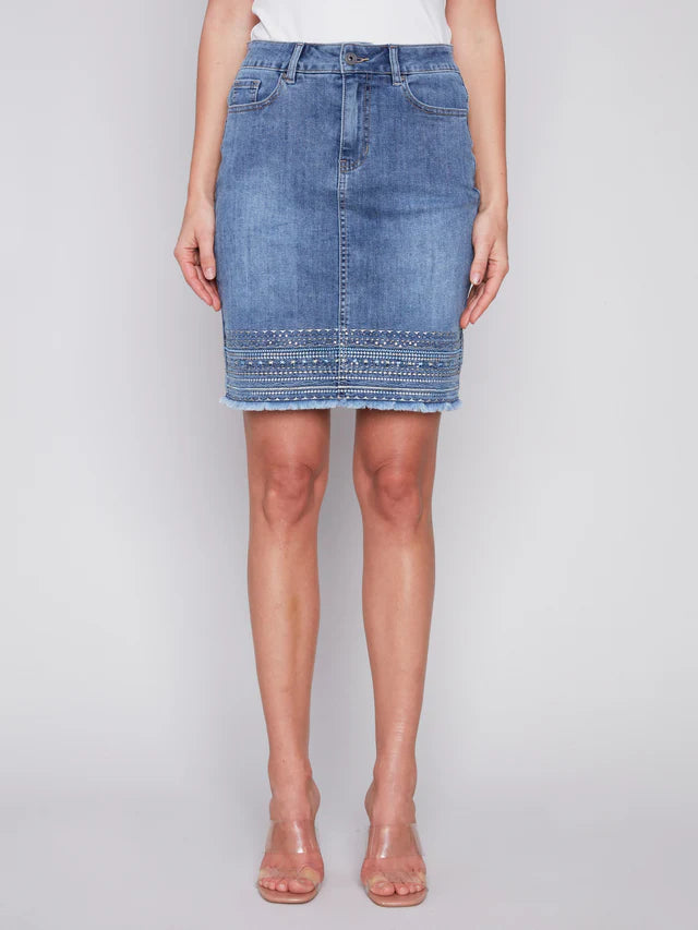 Charlie B Embroidered Denim Skirt