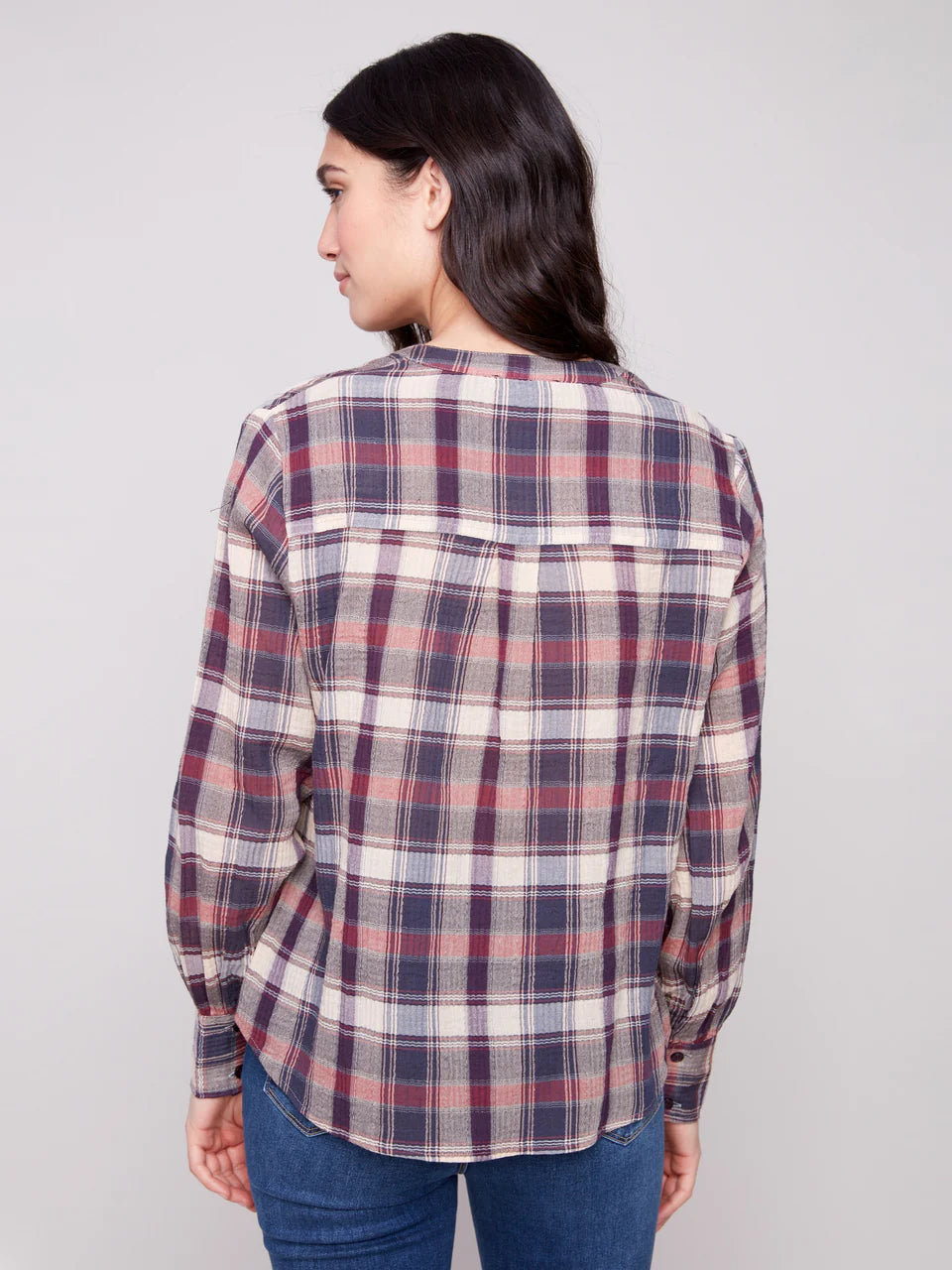 Charlie B Plaid Bubble Gauze Blouse
