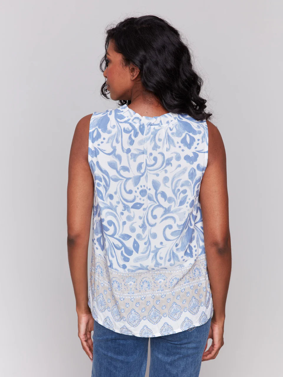 Charlie B Blue Border Print Blouse