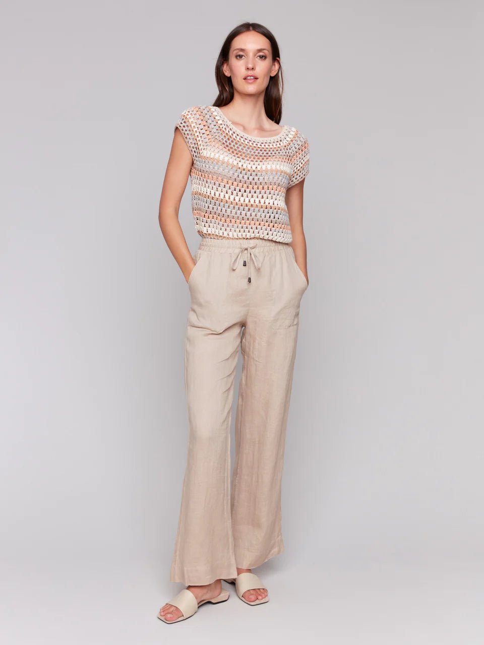 Charlie B Wide Leg Linen Pants Biscuit