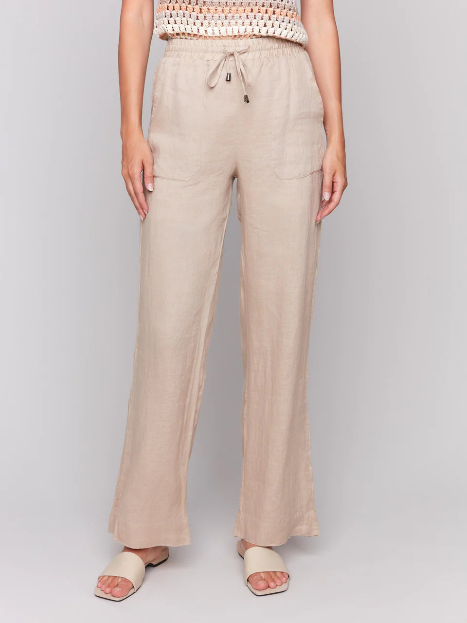 Charlie B Wide Leg Linen Pants Biscuit