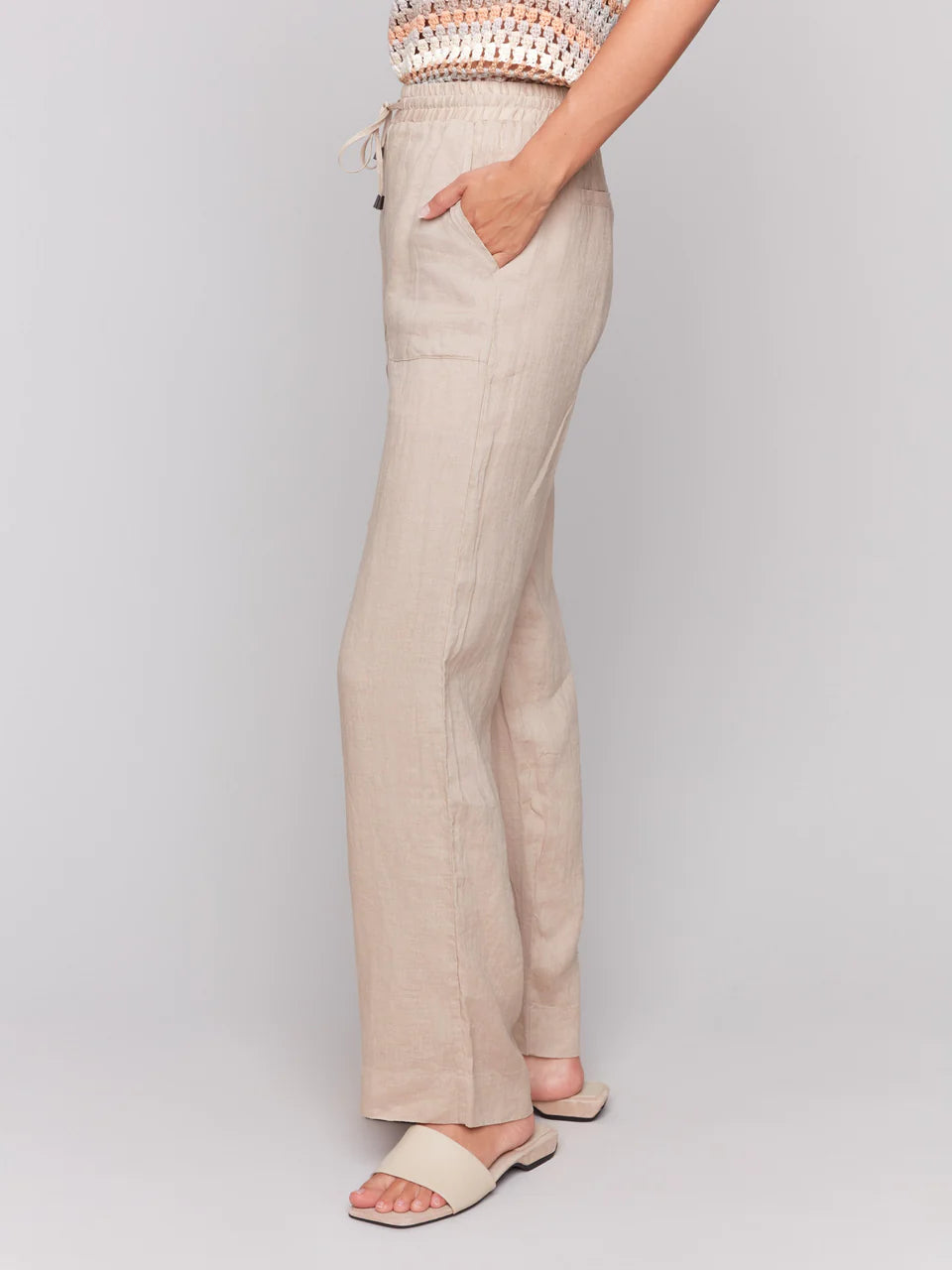Charlie B Wide Leg Linen Pants Biscuit