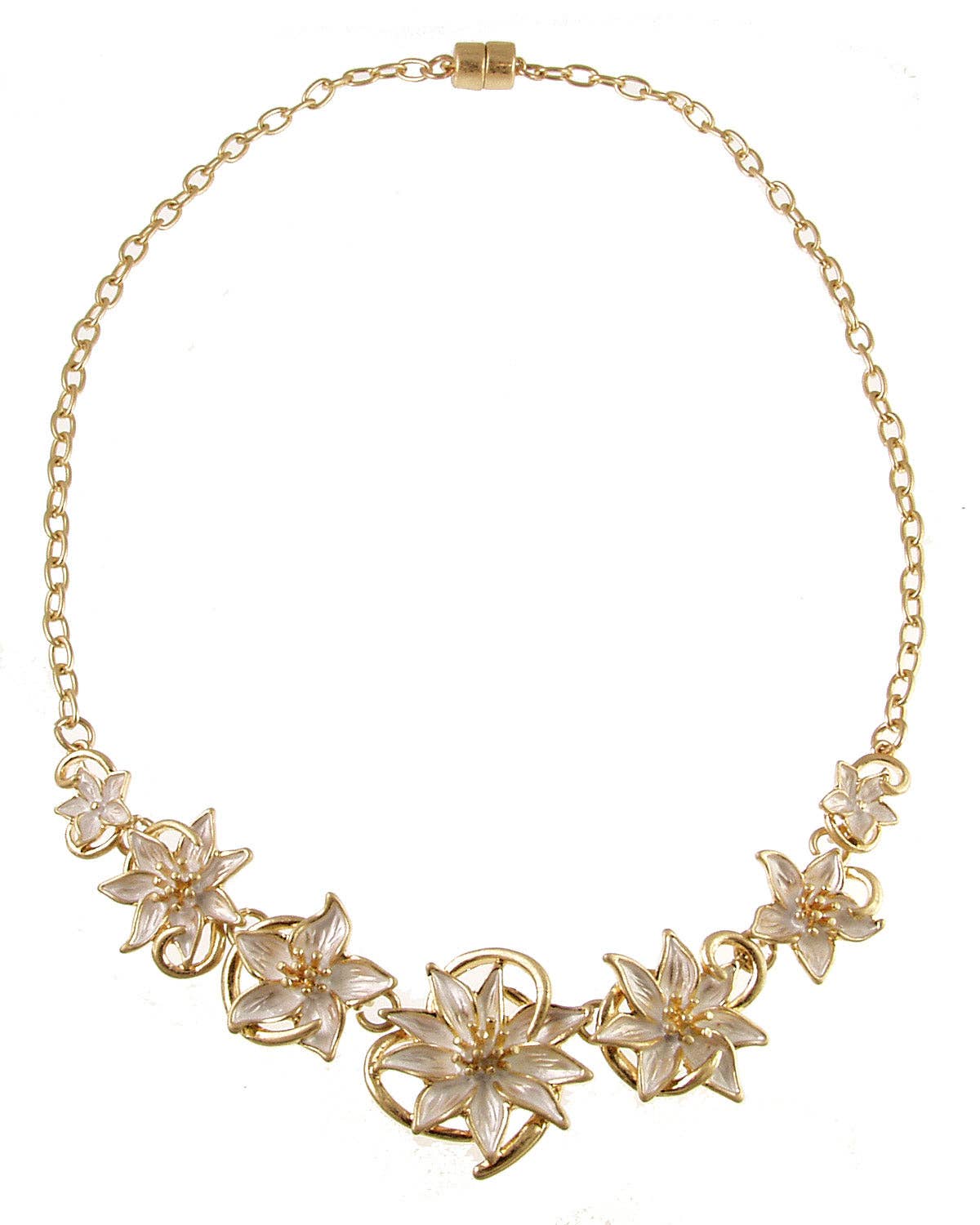 Island Lei Necklace, White/Gold, 18", Magnetic Clasp