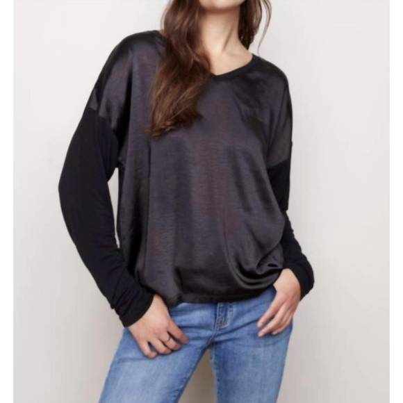 Charlie B Satin V Neck Black