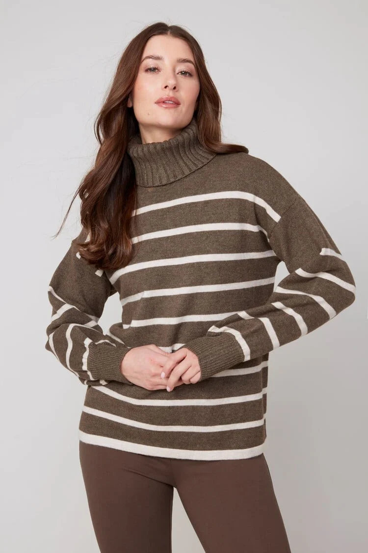Renuar Chocolate Striped Turtle Neck