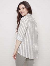 Charlie B Striped Shirtail Blouse