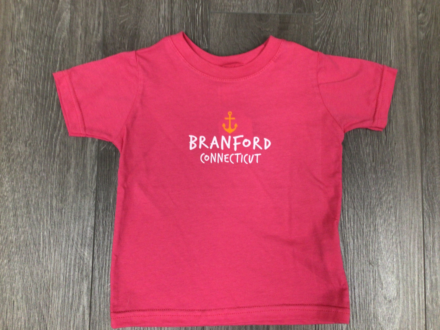 Branford Connecticut toddler t-shirts in hot pink. Sizes available for 6 months, 12 months, 18 months, 2T, 3T, and 4T.
