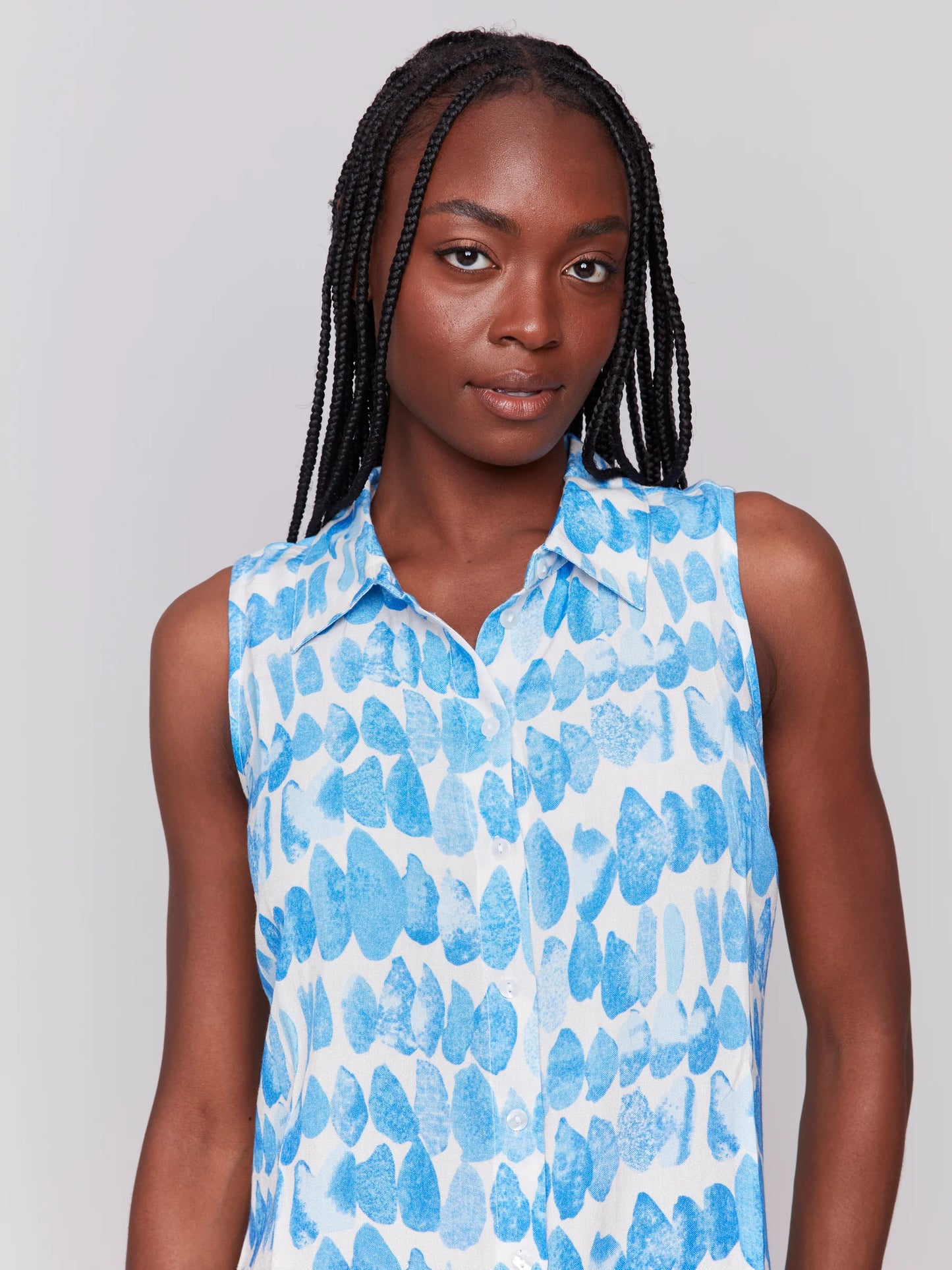 Charlie B Printed Sleeveless Shirt Dress