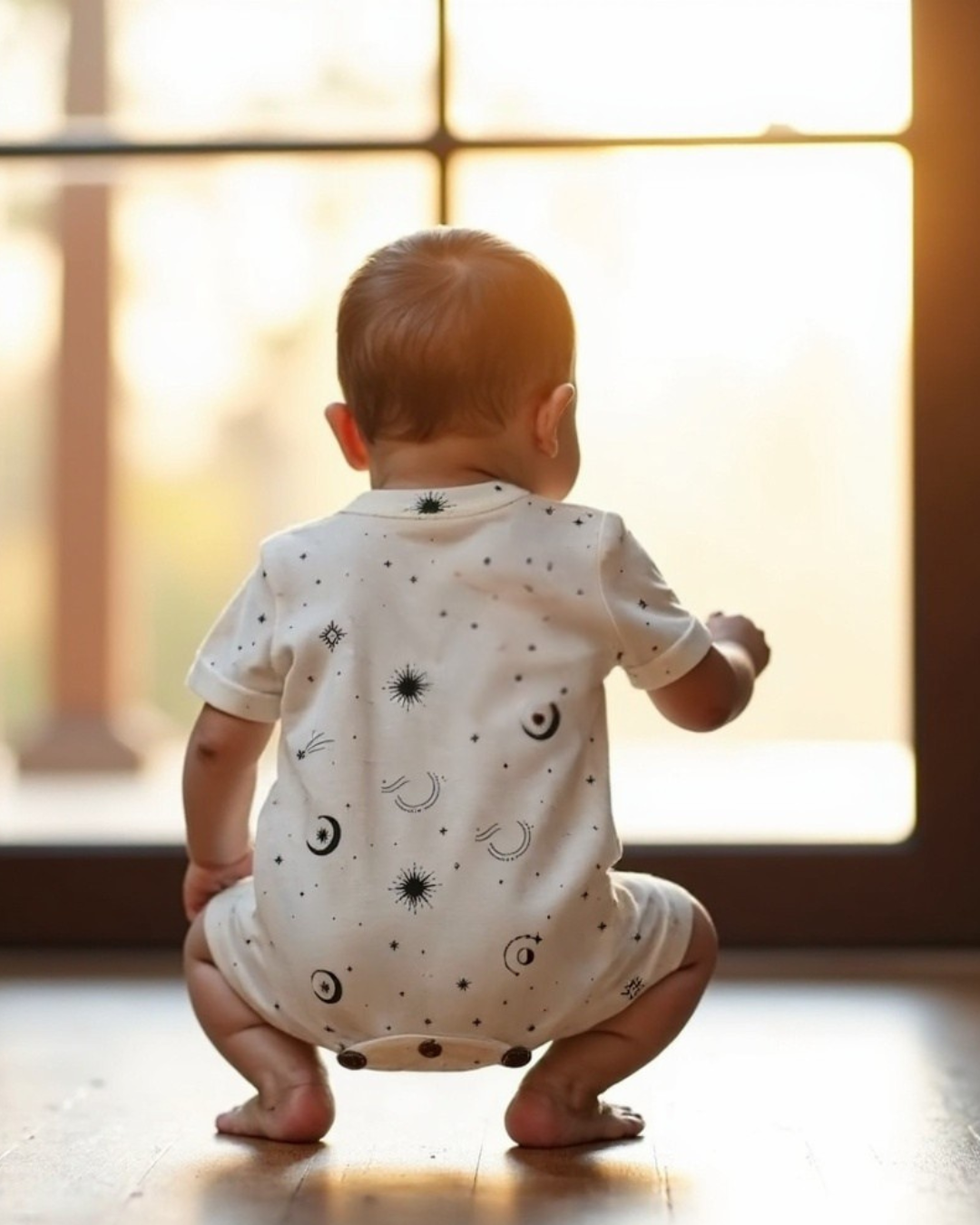 Baby kid organic short sleeve romper | celestial stars