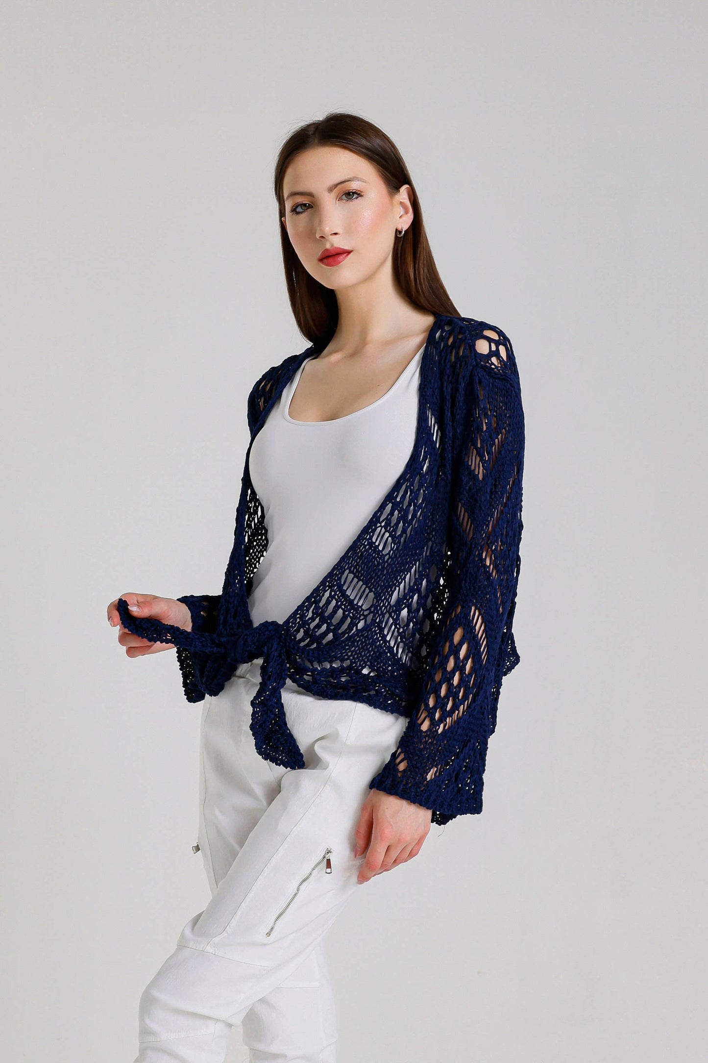 Kandra Open Knit Tie Front Bolero (CLS303)