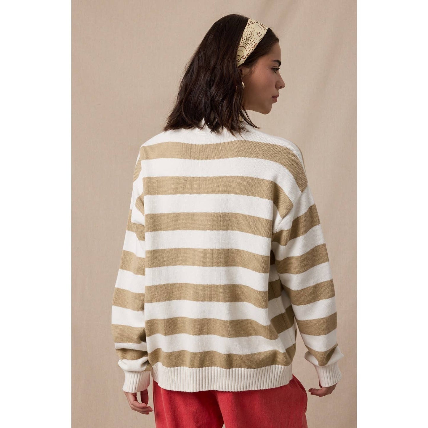 STRIPED HALF-ZIP SWEATER