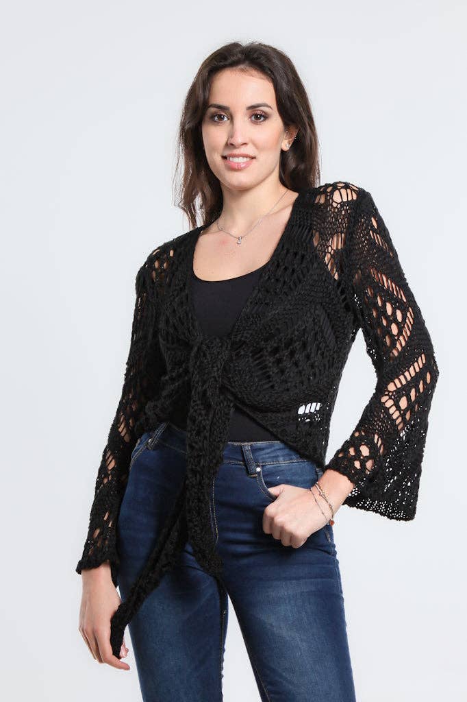 Kandra Open Knit Tie Front Bolero (CLS303)