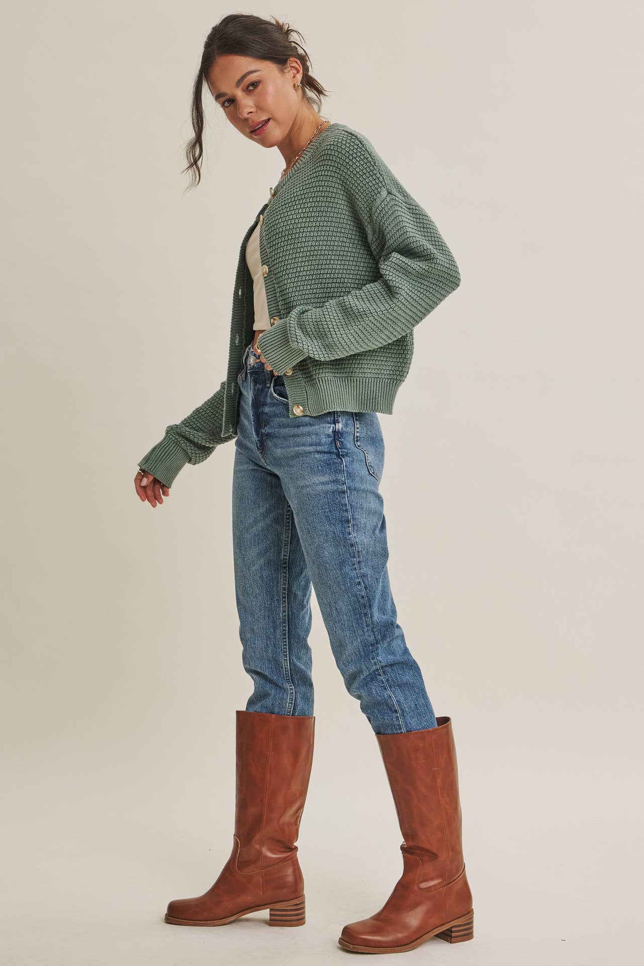 SEASONLESS MINERAL-WASHED COTTON WAFFLE BUTTON-DOWN CARDIGAN