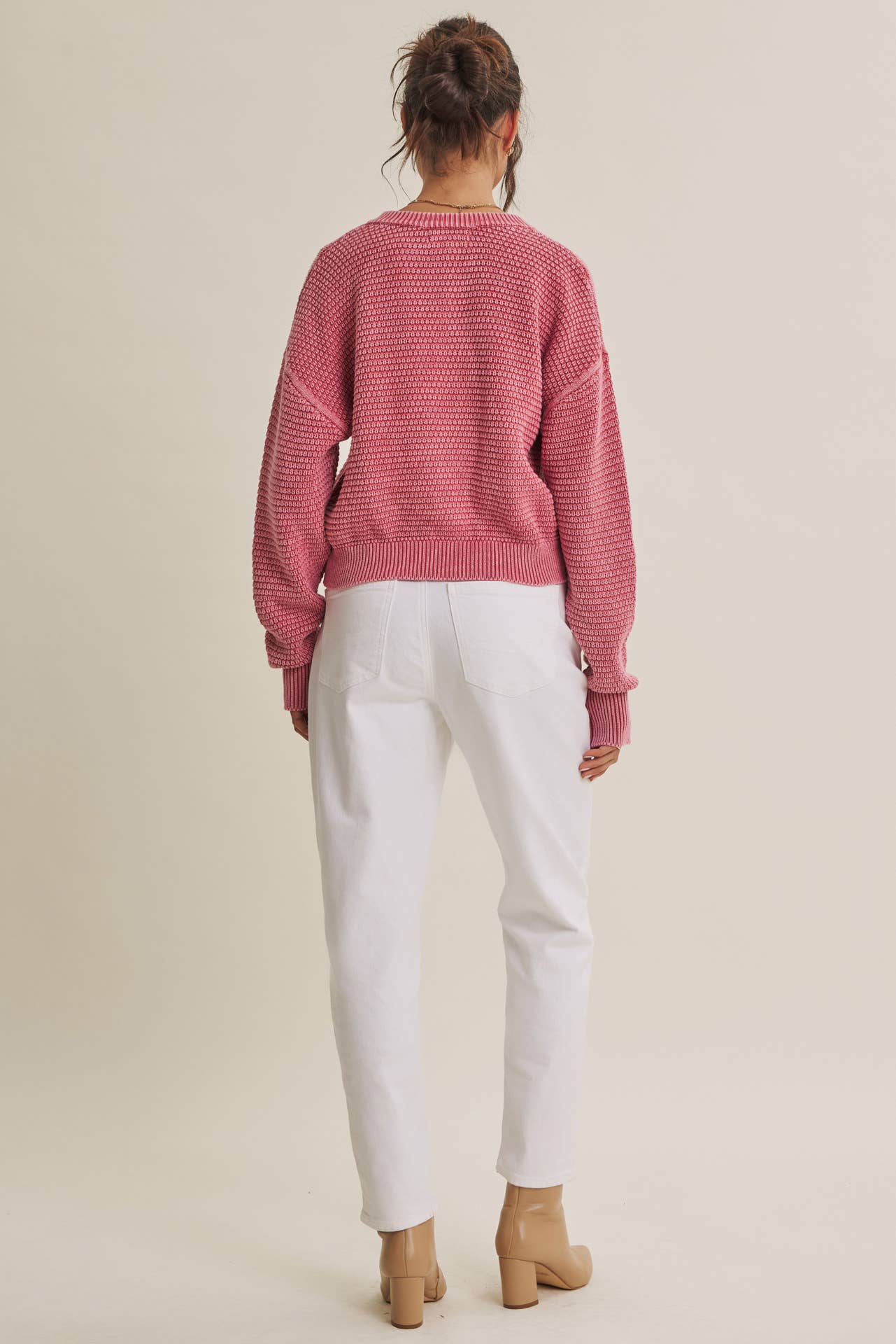 SEASONLESS MINERAL-WASHED COTTON WAFFLE BUTTON-DOWN CARDIGAN